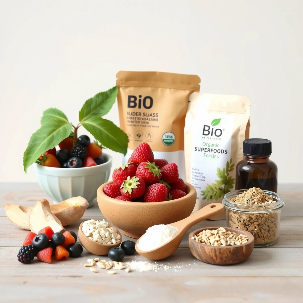 Produits bio frais et superaliments colorés